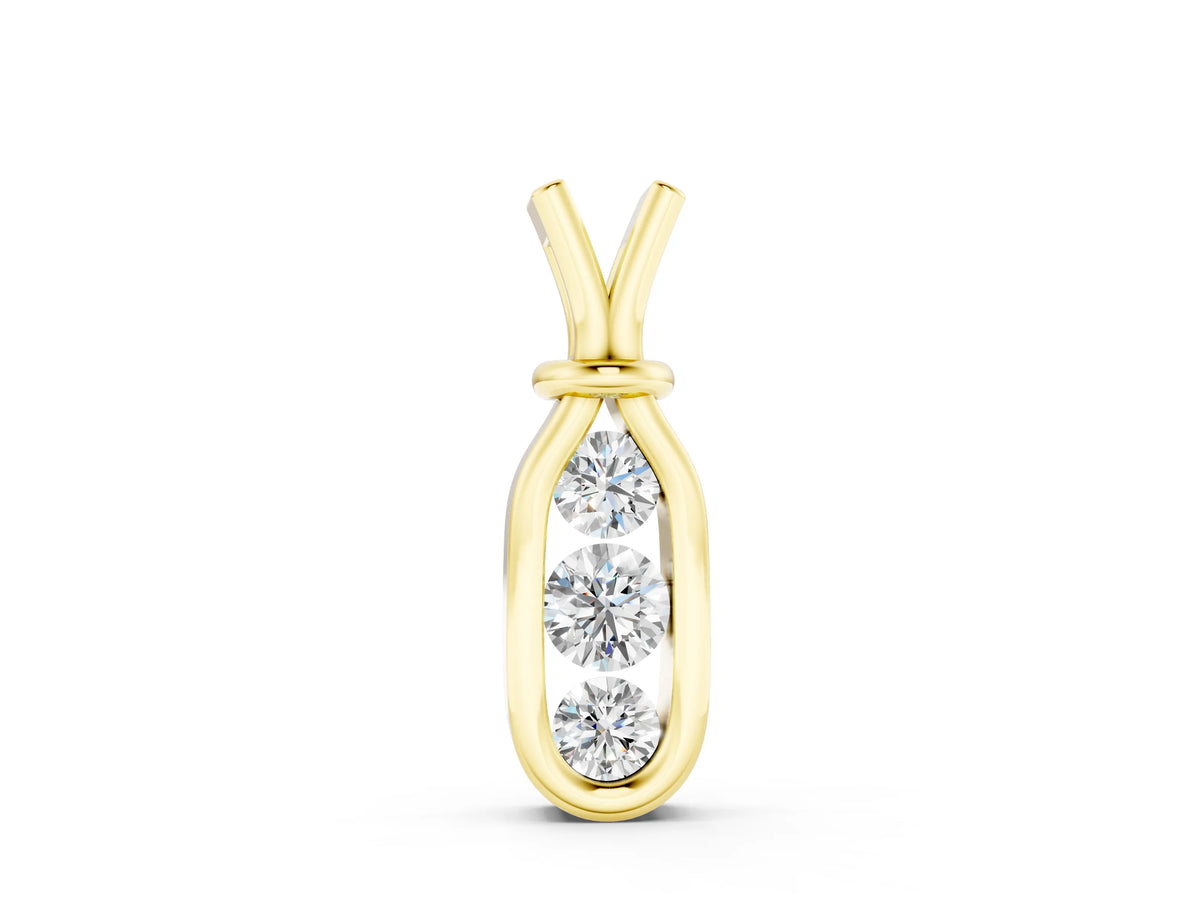 Yellow gold Three-Stone Round Diamond Bezel Pendant