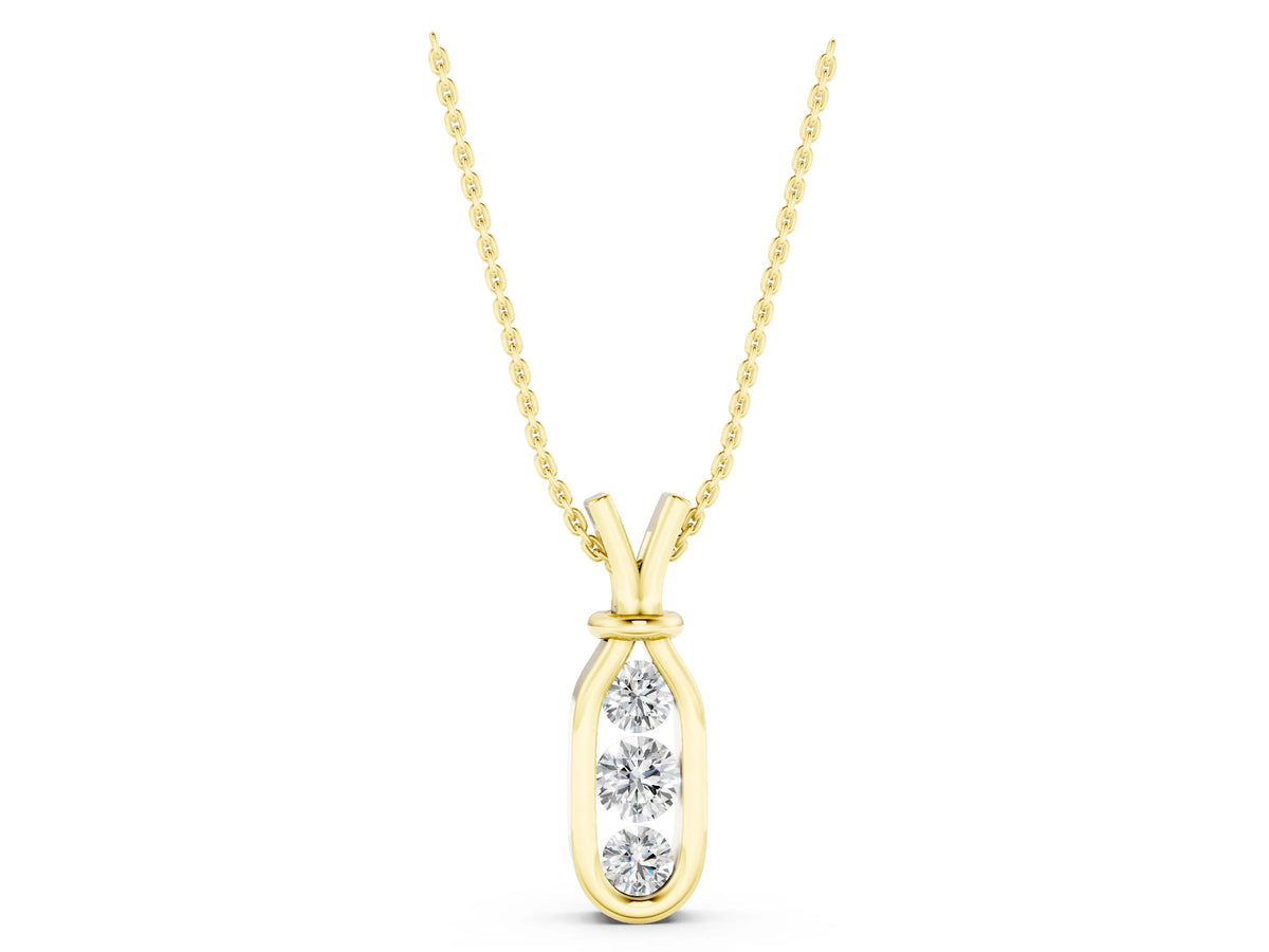 Yellow gold Three-Stone Round Diamond Bezel Pendant_1