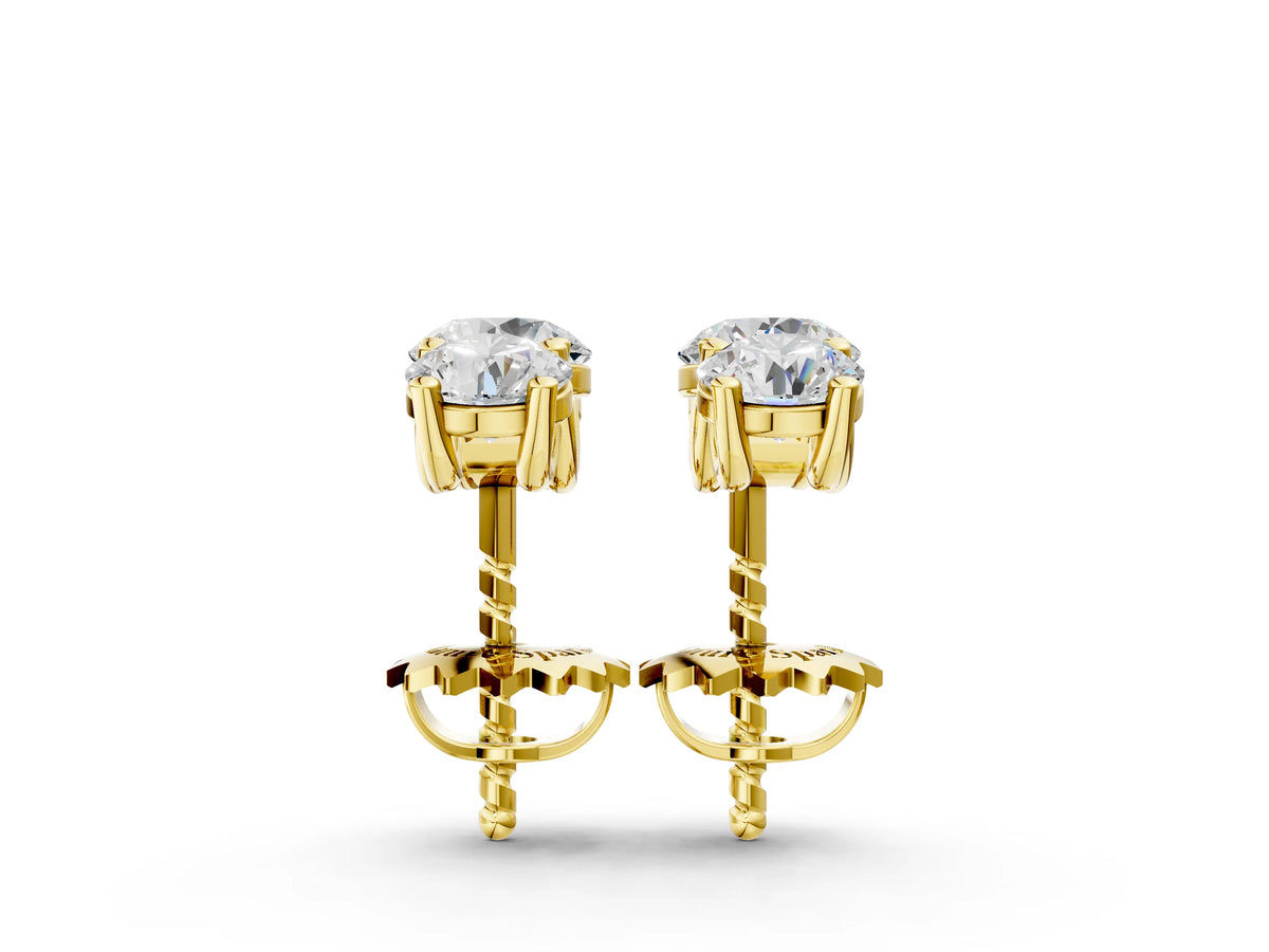 Yellow gold Three-Stone Round Diamond Channel Band Prong-Set Earrings