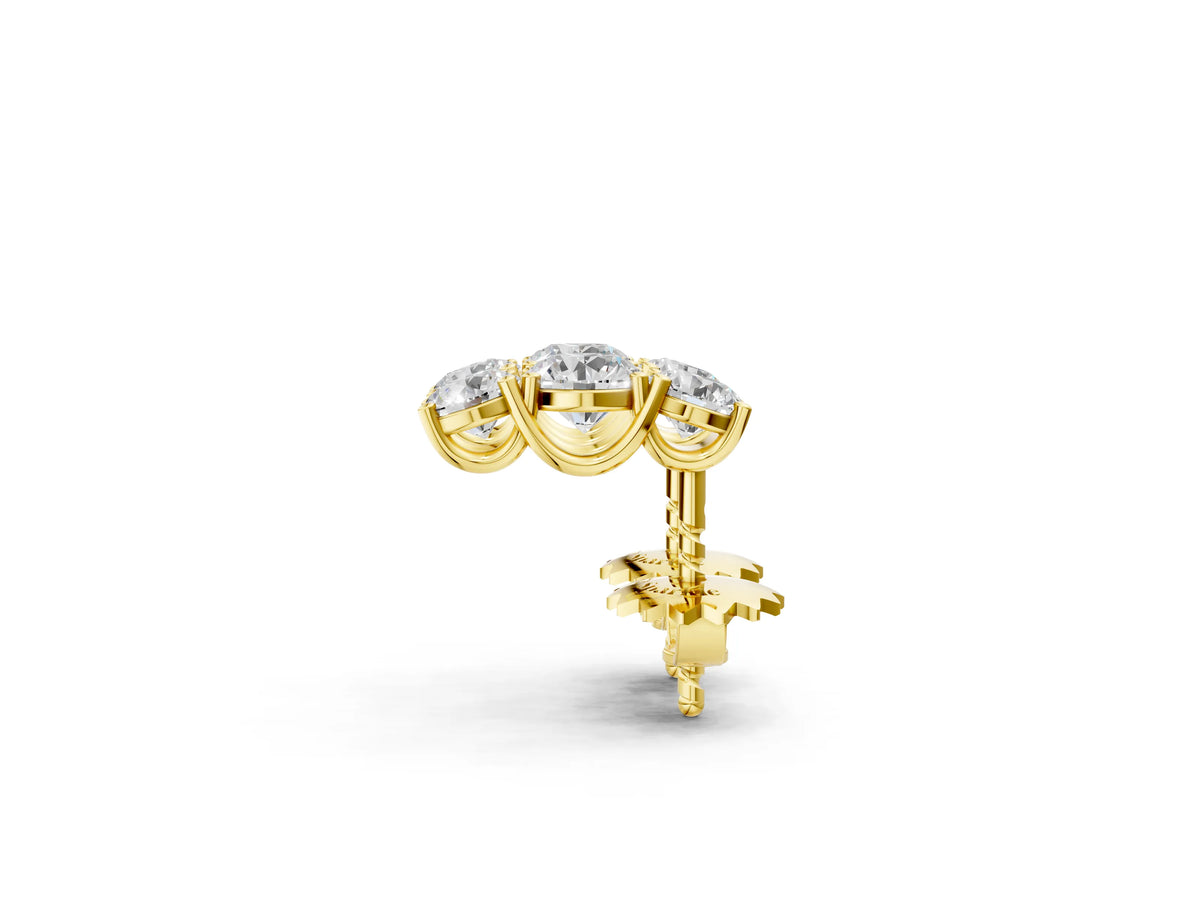 Yellow gold Three-Stone Round Diamond Channel Band Prong-Set Earrings_1