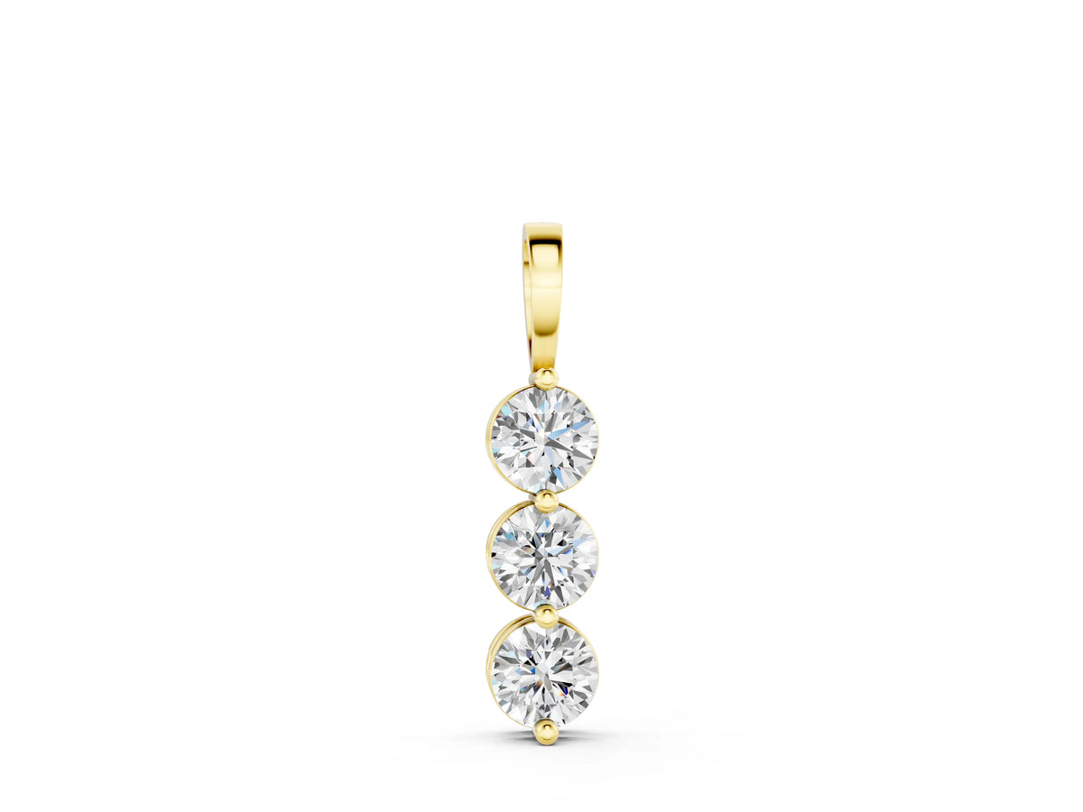 Yellow gold Three-Stone Round Diamond Drop Pendant with Four-Prong Setting