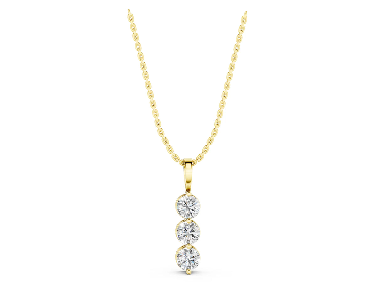 Yellow gold Three-Stone Round Diamond Drop Pendant with Four-Prong Setting_1