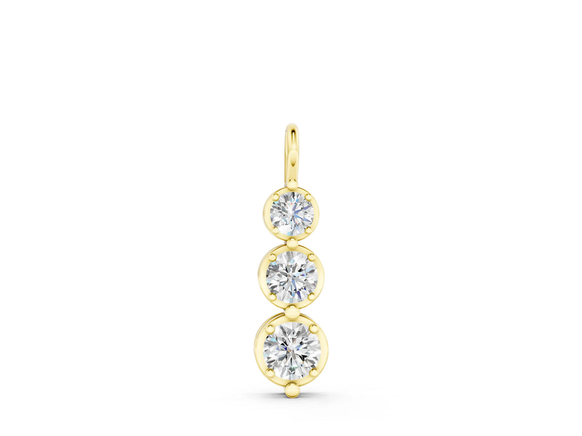 Yellow gold Three-Stone Round Diamond Drop Pendant with Prong Setting