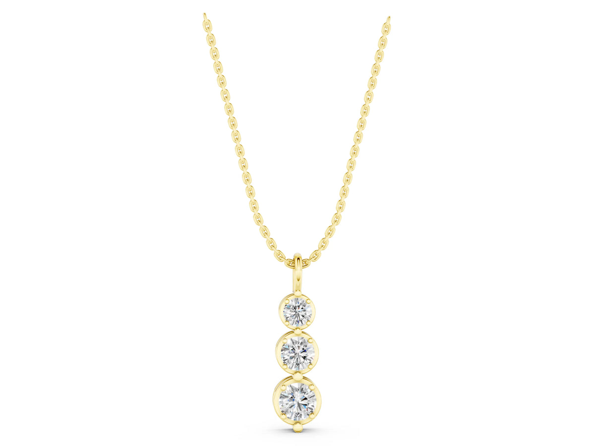 Yellow gold Three-Stone Round Diamond Drop Pendant with Prong Setting_1