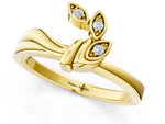 Yellow gold Three-Stone Round Diamond Leaf Bypass Ring with Bezel Setting_1