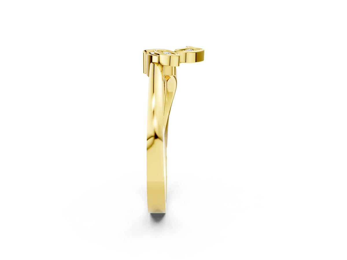 Yellow gold Three-Stone Round Diamond Leaf Bypass Ring with Bezel Setting_2