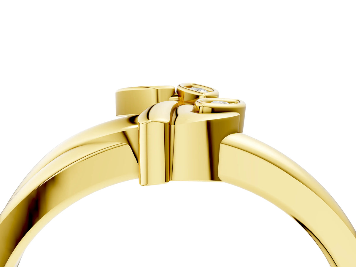 Yellow gold Three-Stone Round Diamond Leaf Bypass Ring with Bezel Setting_4