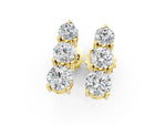 Yellow gold Three-Stone Round Diamond Prong-Set Drop Earrings_1