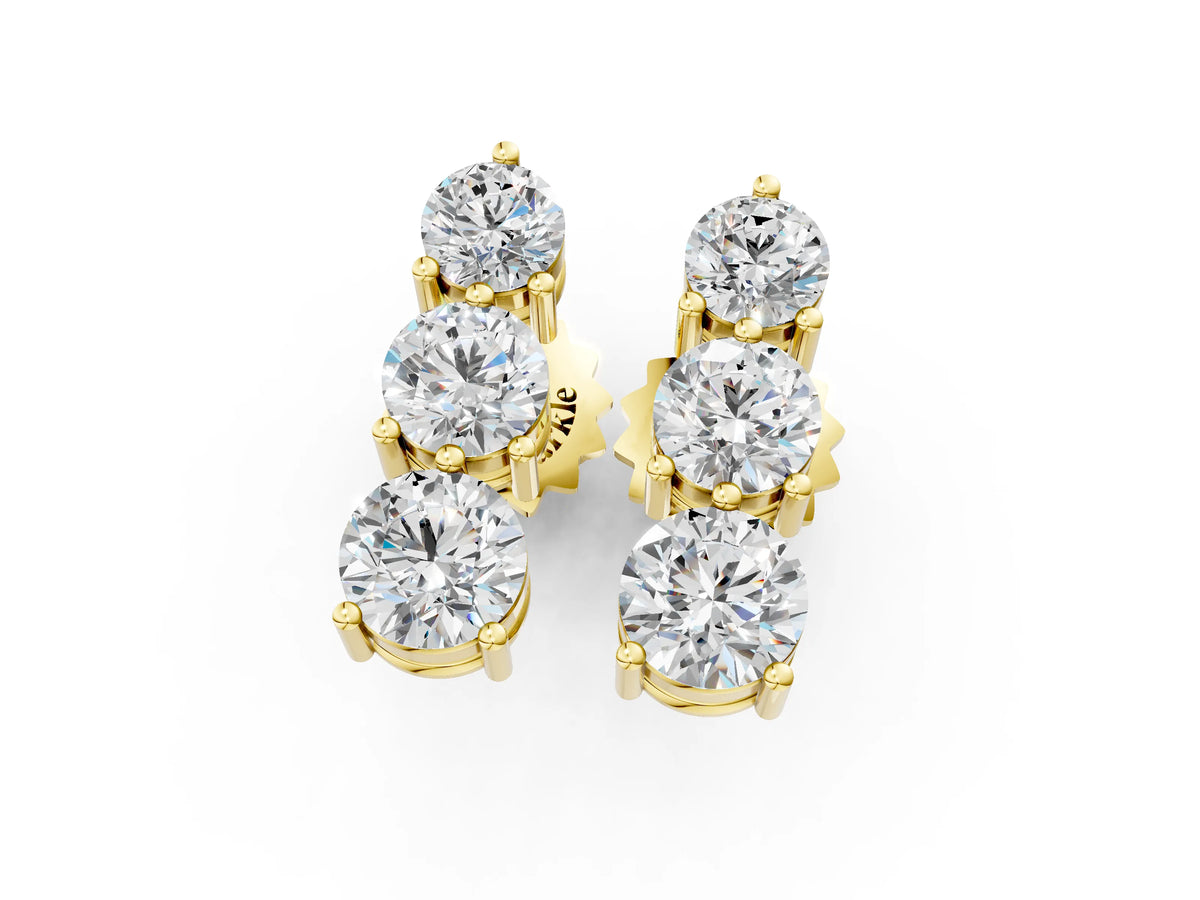 Yellow gold Three-Stone Round Diamond Prong-Set Drop Earrings_1