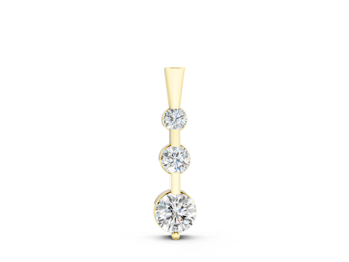 Yellow gold Three-Stone Round Diamond Prong-Set Pendant