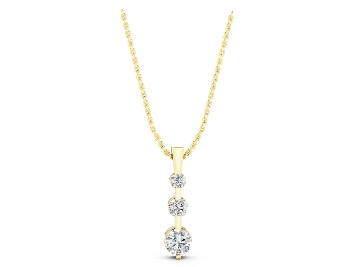 Yellow gold Three-Stone Round Diamond Prong-Set Pendant_1