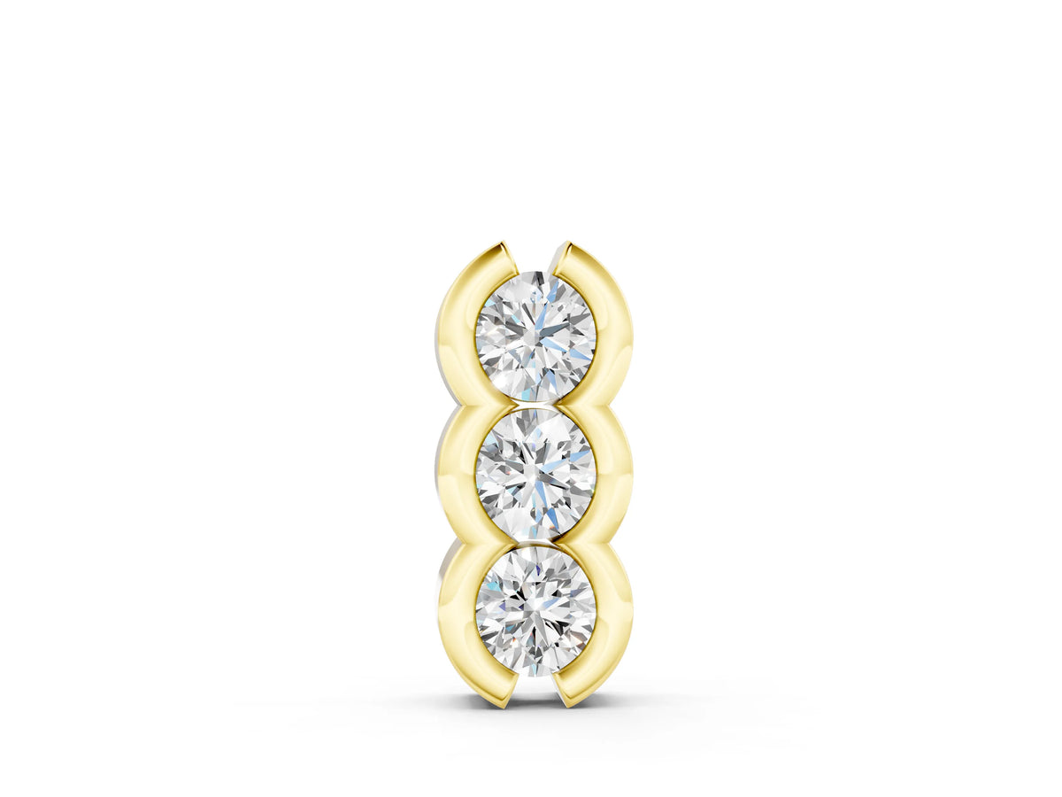 Yellow gold Three Stone Round Diamond Shared Prong Pendant
