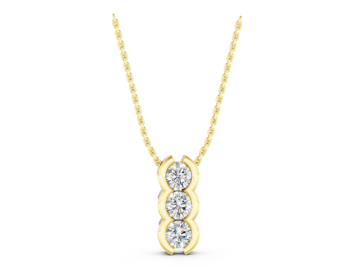 Yellow gold Three Stone Round Diamond Shared Prong Pendant_1