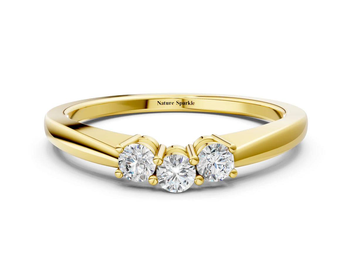 Yellow gold Three-Stone Round Diamond Tension Set Solitaire Band with Prong Setting