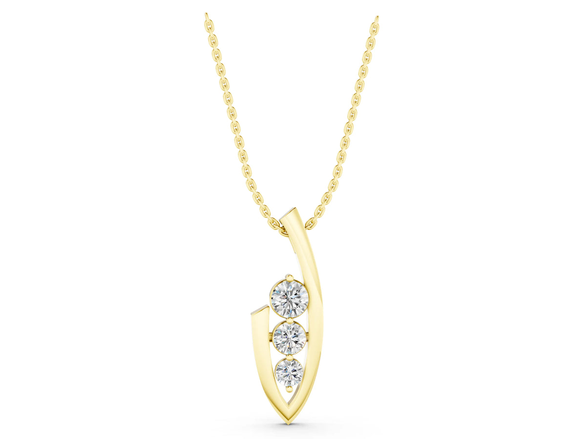 Yellow gold Three-Stone Round Prong-Set Pendant_1
