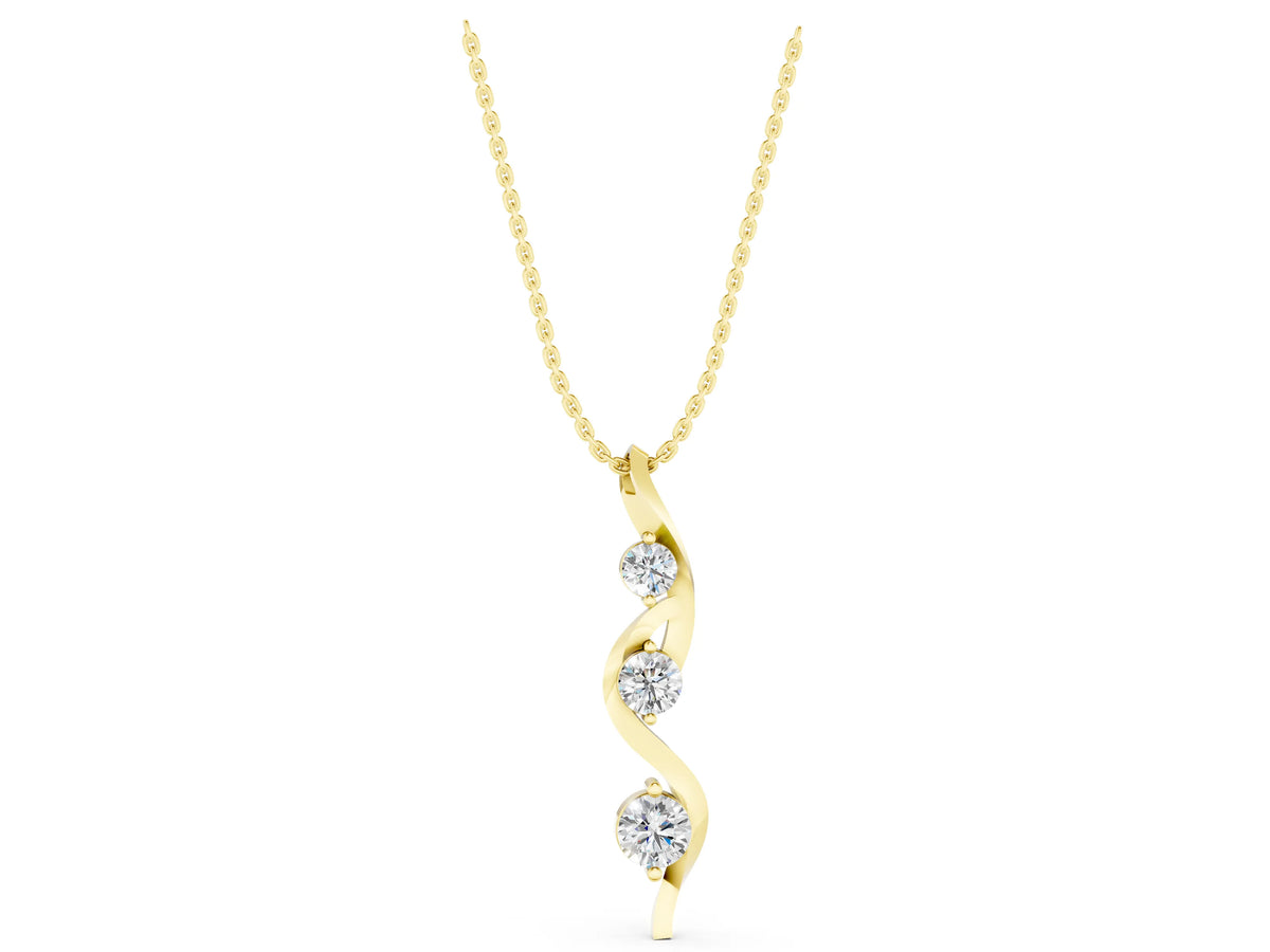 Yellow gold Three-Stone Round Prong-Set Swirl Pendant_1
