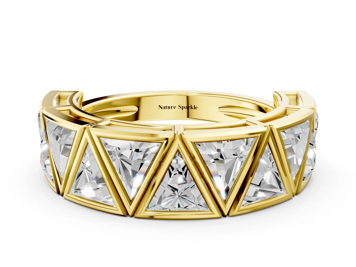 Yellow gold Triangle Diamond Geometric Mens Band