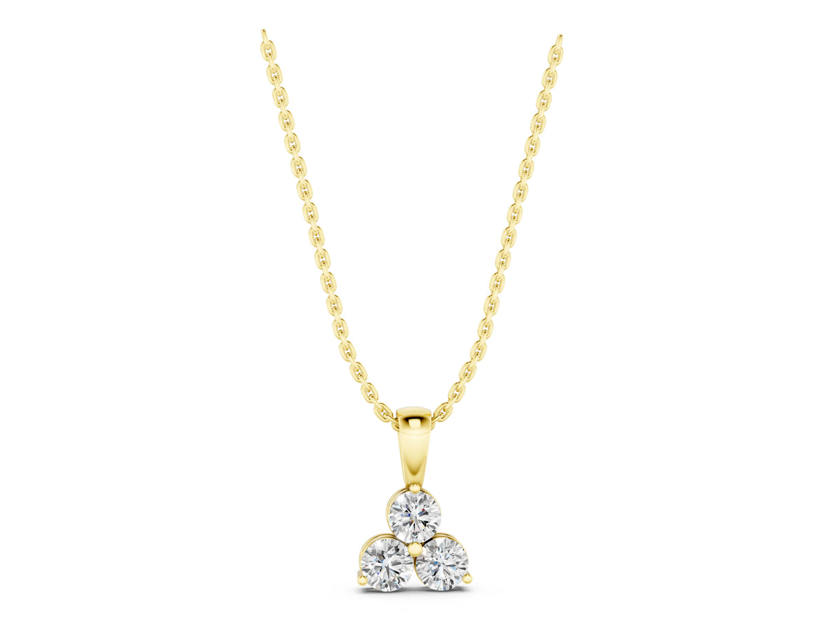 Yellow gold Triangular Cluster Round Diamond Prong Pendant_1