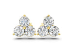 Yellow gold Triangular Cluster Round Diamond Stud Earrings with Prong Setting