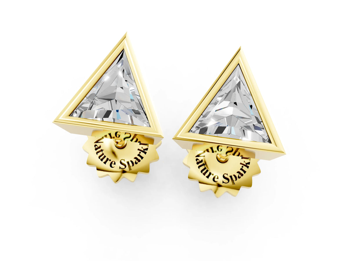 Yellow gold Trillion Diamond Bezel-Set Solitaire Stud Earrings_1