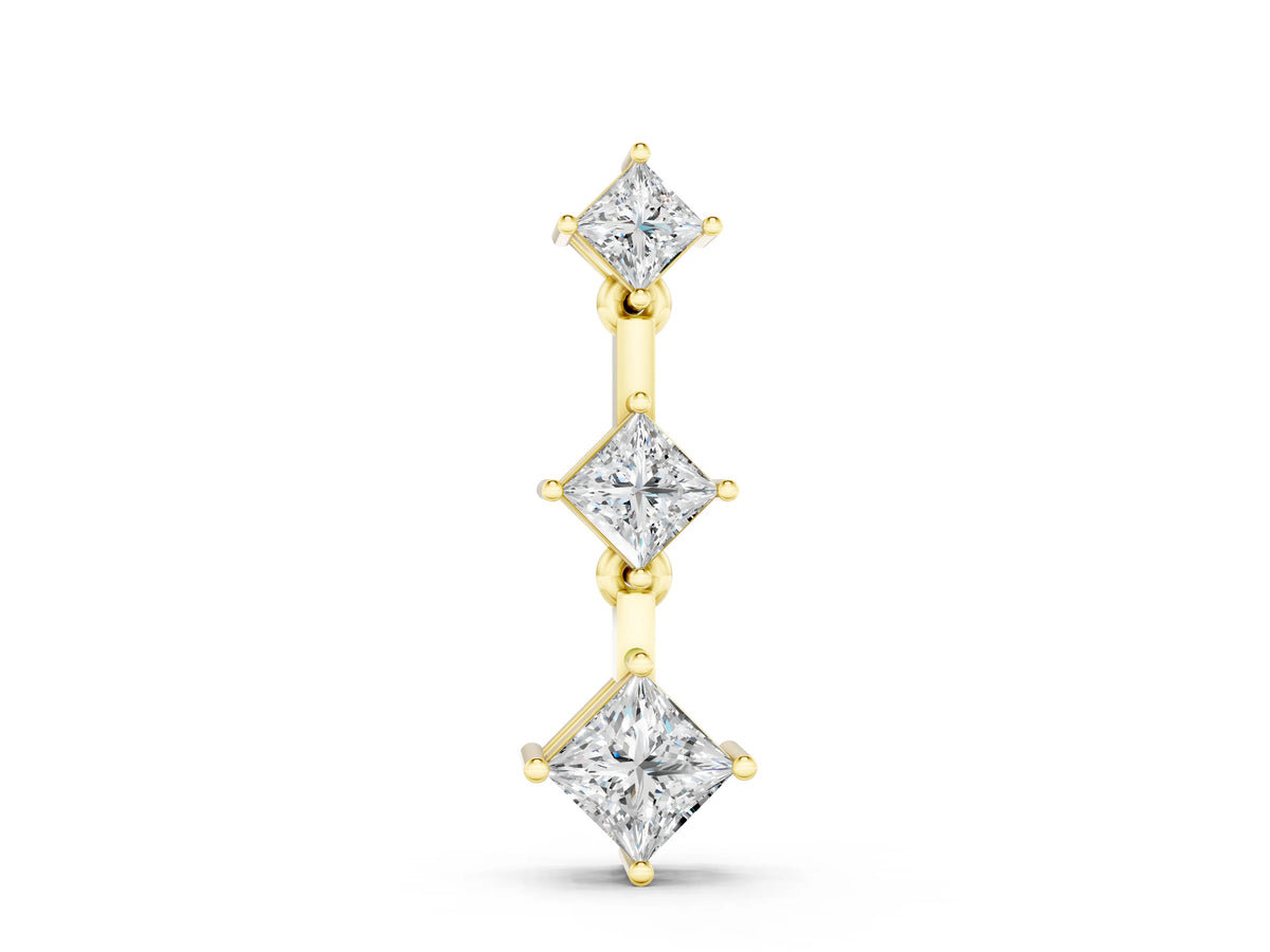 Yellow gold Triple Princess Cut Drop Pendant with Four-Prong Setting