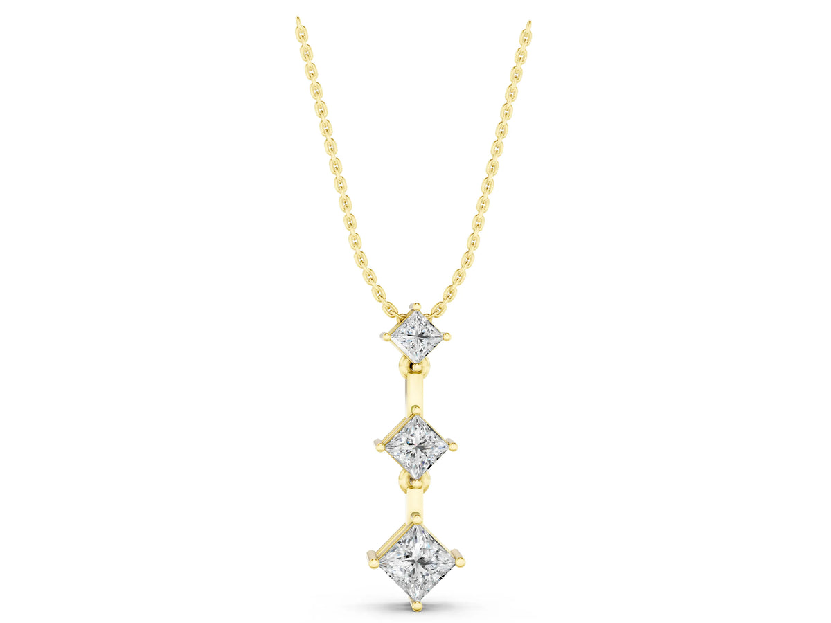 Yellow gold Triple Princess Cut Drop Pendant with Four-Prong Setting_1