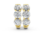 Yellow gold Triple Round Diamond Huggie Earrings with Prong Setting