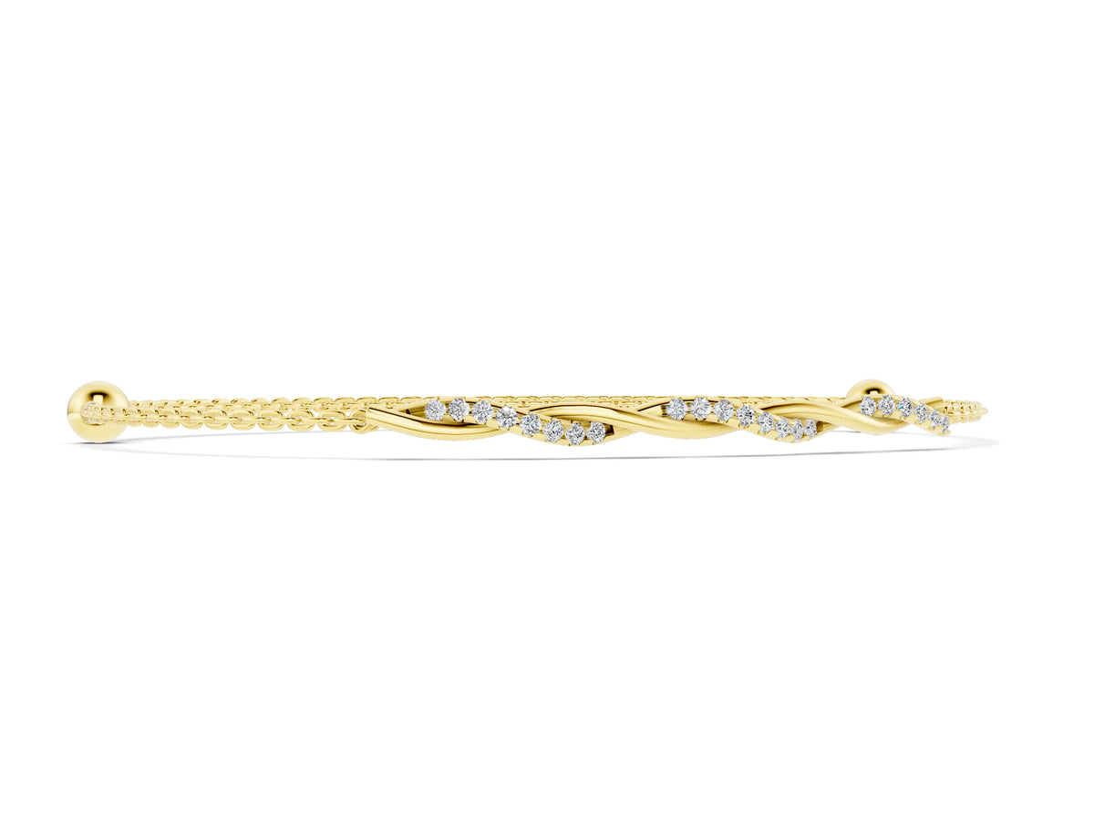 Yellow gold Twisted Diamond Round-Cut Cable Chain Bracelet with Bezel Setting