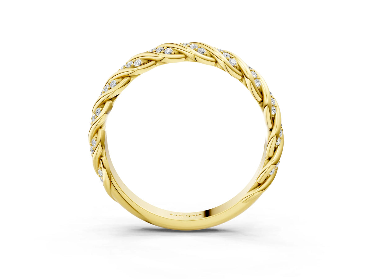 Yellow gold Twisted Pavé Round Diamond Eternity Band with Shared Prong Setting_3