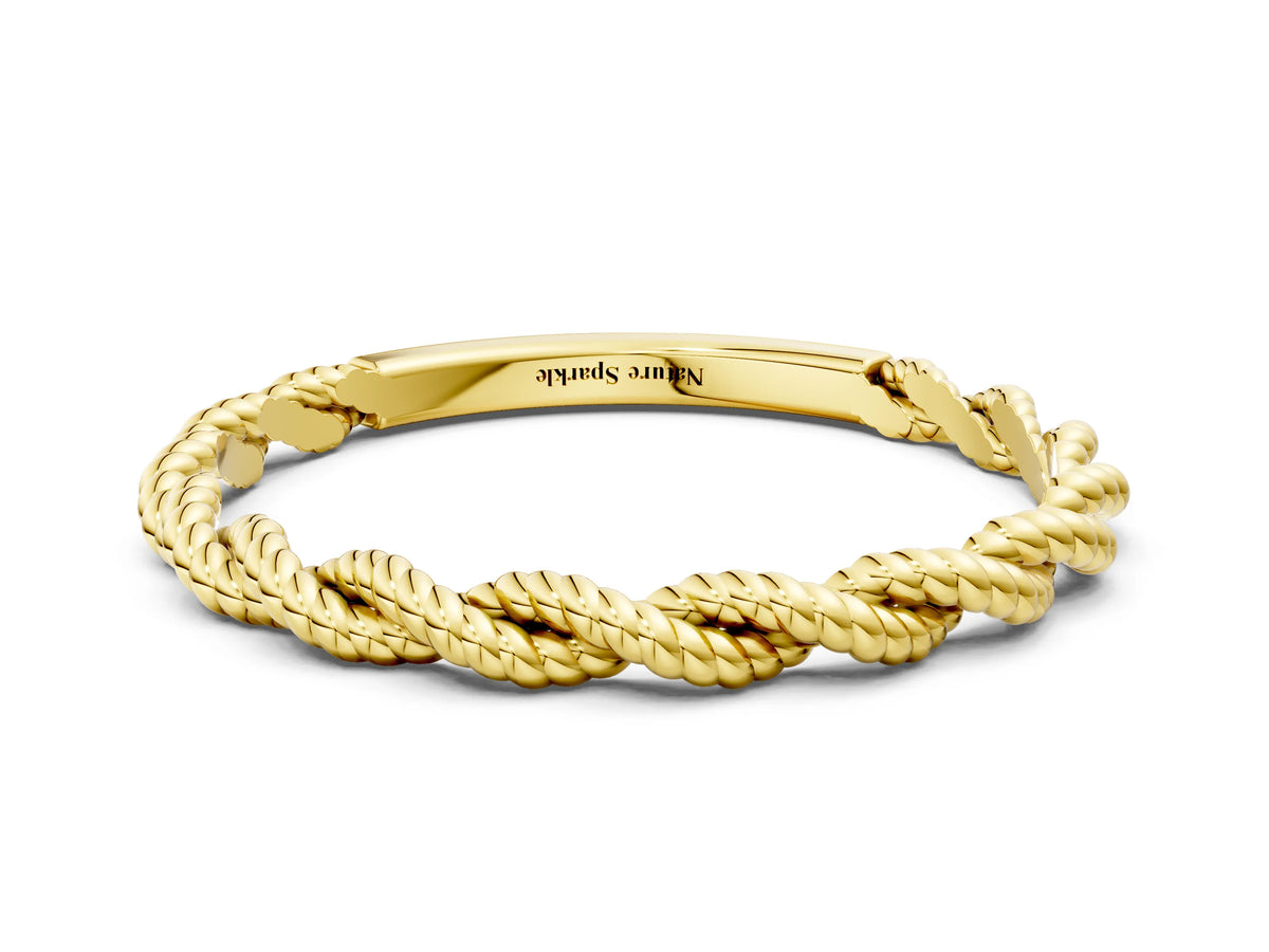 Yellow gold Twisted Rope Solitaire Band with Round Stone and Bezel Setting
