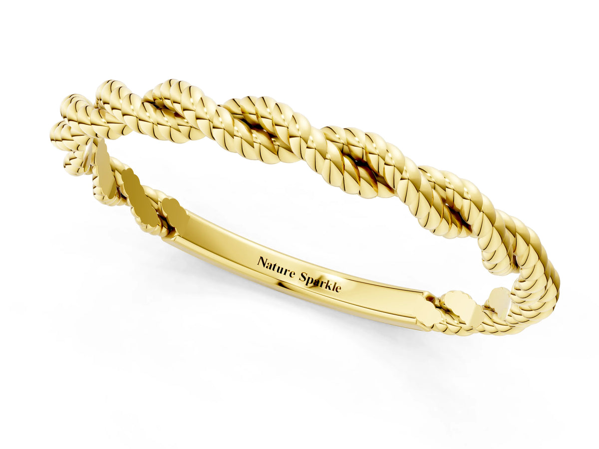 Yellow gold Twisted Rope Solitaire Band with Round Stone and Bezel Setting_1