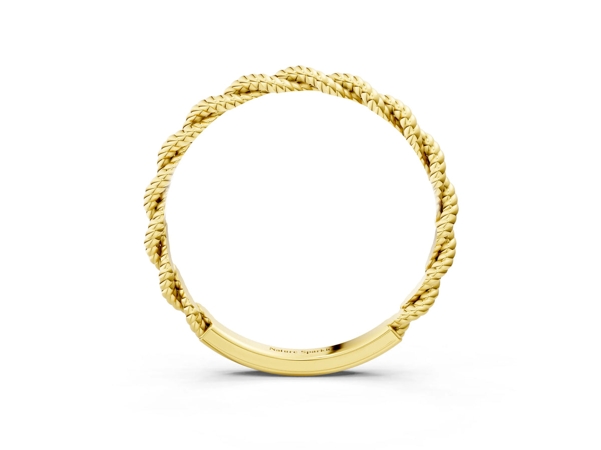 Yellow gold Twisted Rope Solitaire Band with Round Stone and Bezel Setting_3