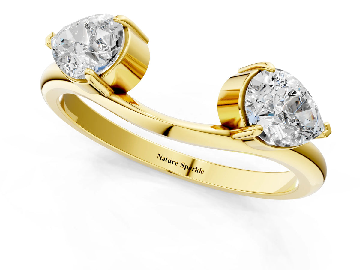 Yellow gold Two-Stone Pear Diamond Bypass Ring with Prong Setting_1