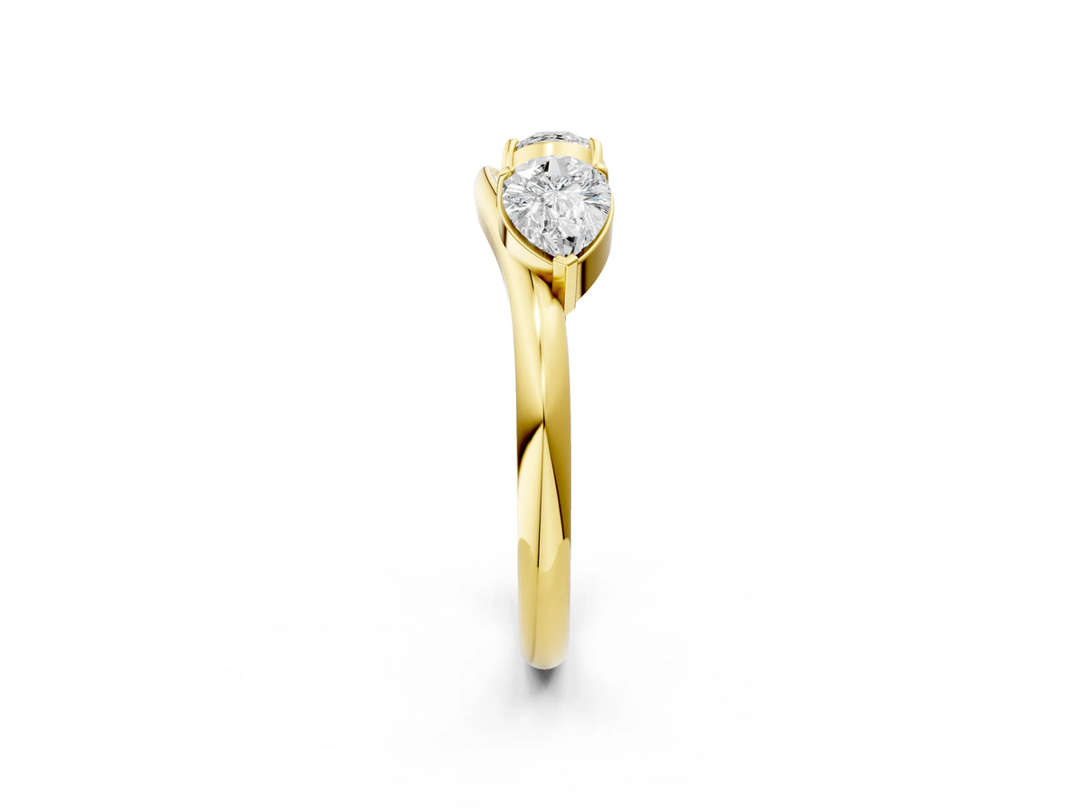 Yellow gold Two-Stone Pear Diamond Bypass Ring with Prong Setting_2