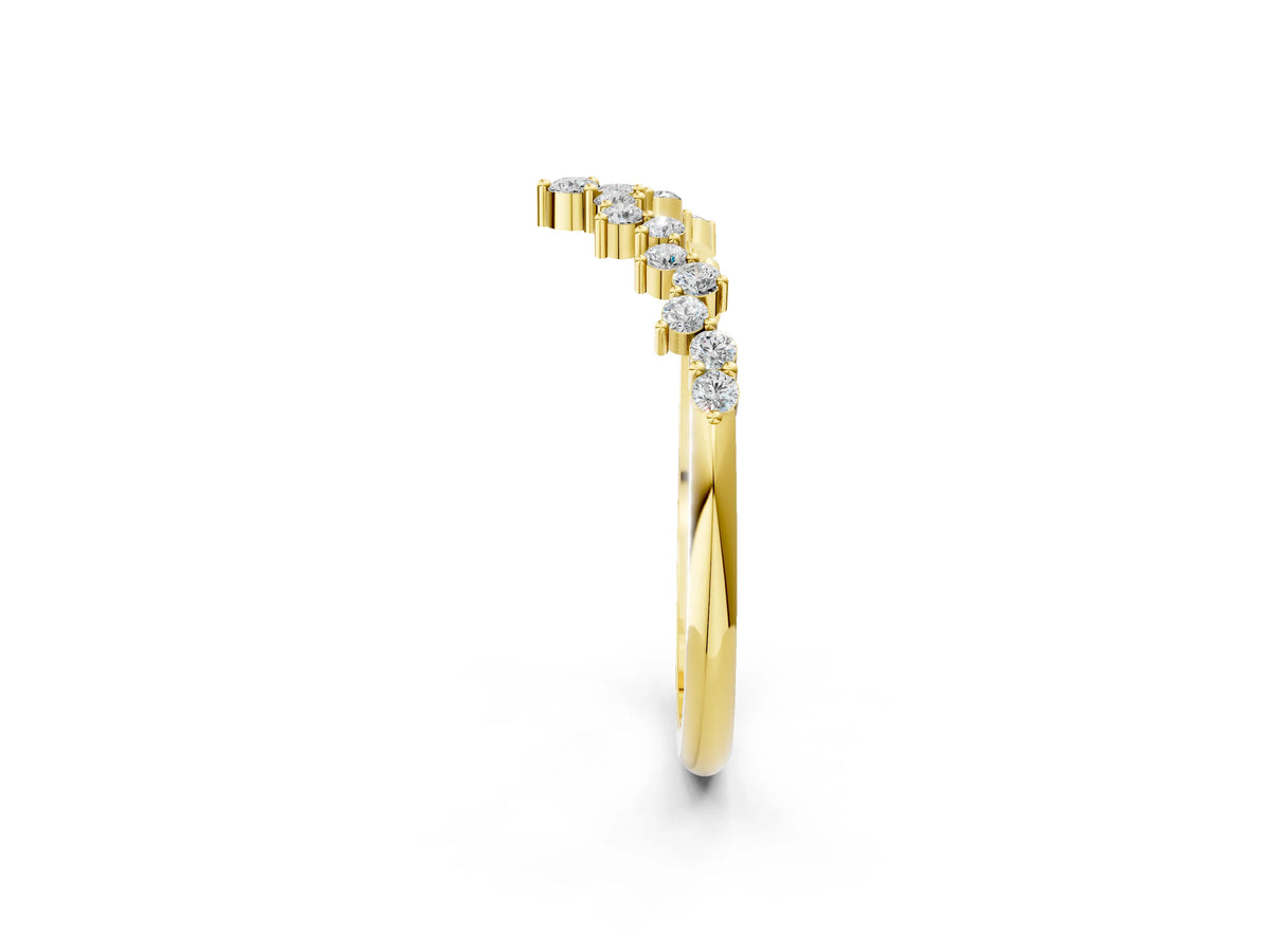 Yellow gold V-Shaped Diamond Cluster Curved Band with Round Brilliant Cut Stones and Prong Setting_2