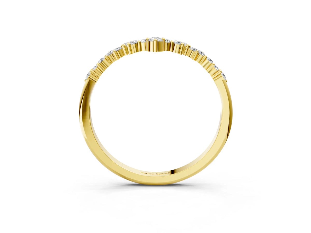 Yellow gold V-Shaped Diamond Cluster Curved Band with Round Brilliant Cut Stones and Prong Setting_3