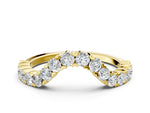 Yellow gold V-Shaped Diamond Round Cut Pavé Band with Prong Setting
