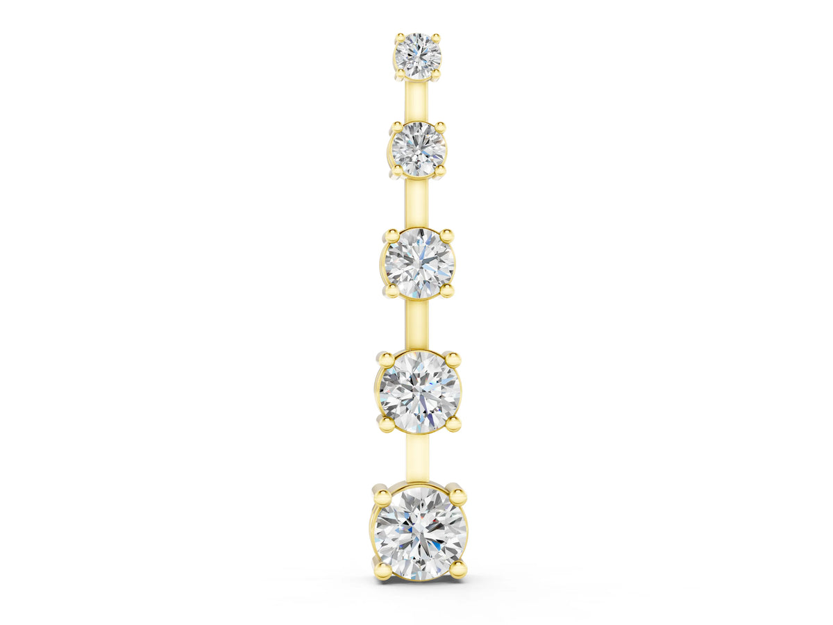 Yellow gold Vertical Bar Pendant with Round Brilliant Diamonds in Prong Setting