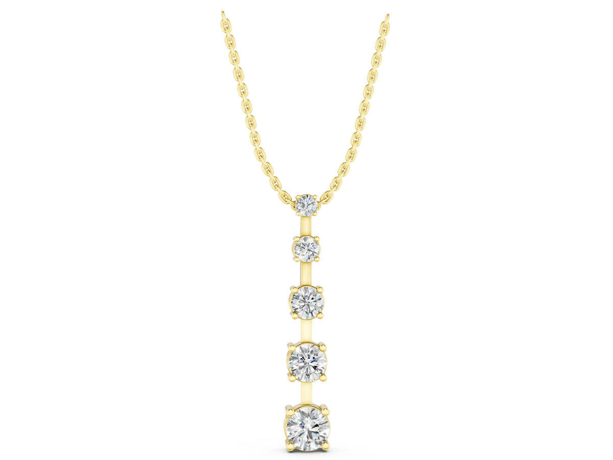 Yellow gold Vertical Bar Pendant with Round Brilliant Diamonds in Prong Setting_1