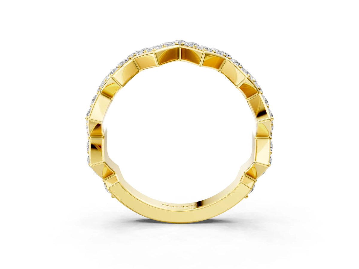 Yellow gold Zigzag Diamond Pave Round Eternity Band with Prong Setting_3
