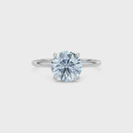 Silver Fancy Blue Round Cut Diamond Hidden Halo Solitaire Engagement Ring with Prong Setting