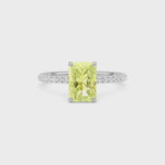 Yellow gold Fancy Yellow Radiant Cut Diamond Solitaire with Pavé Band