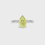 Yellow gold Fancy Yellow Pear Cut Diamond Hidden Halo Solitaire Engagement Ring with Prong Setting