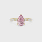Yellow gold Fancy Pink Pear Cut Diamond Solitaire with Pavé Band
