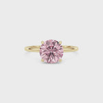 Yellow gold Fancy Pink Round Cut Diamond Hidden Halo Solitaire Engagement Ring with Prong Setting