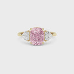 Yellow gold Three-Stone Fancy Pink Cushion Cut Diamond Ring with Heart Side Stones