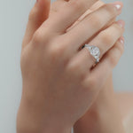 Silver Multi-Stone Oval Diamond Ring with Marquise Side Stones