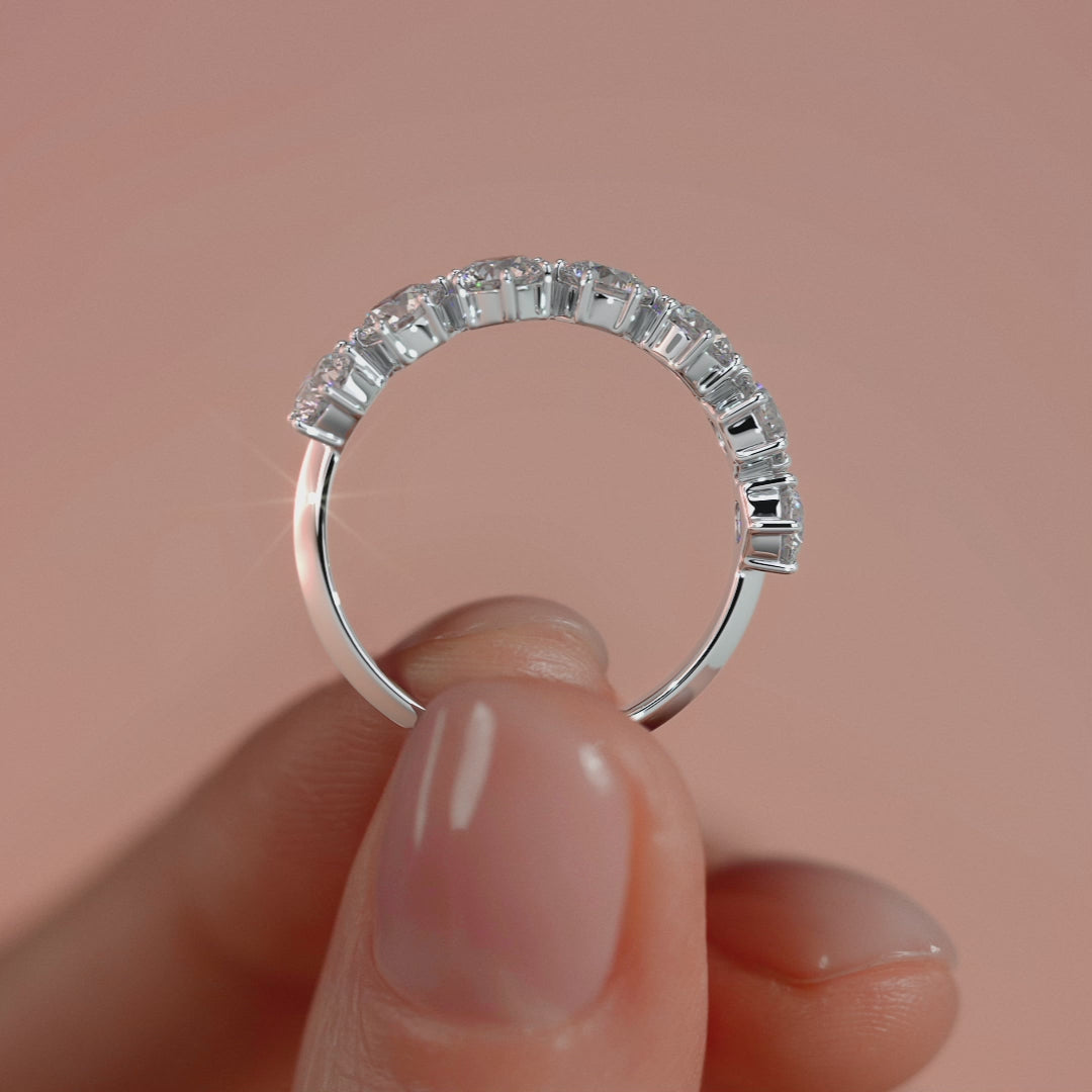Silver Round Diamond Half Eternity Band with Graduated Prong Setting