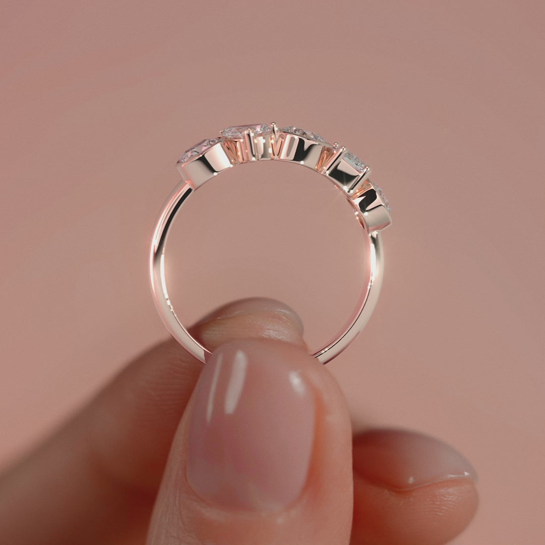 Rose gold Multi Shape Diamond Half Eternity Band with Mixed Setting