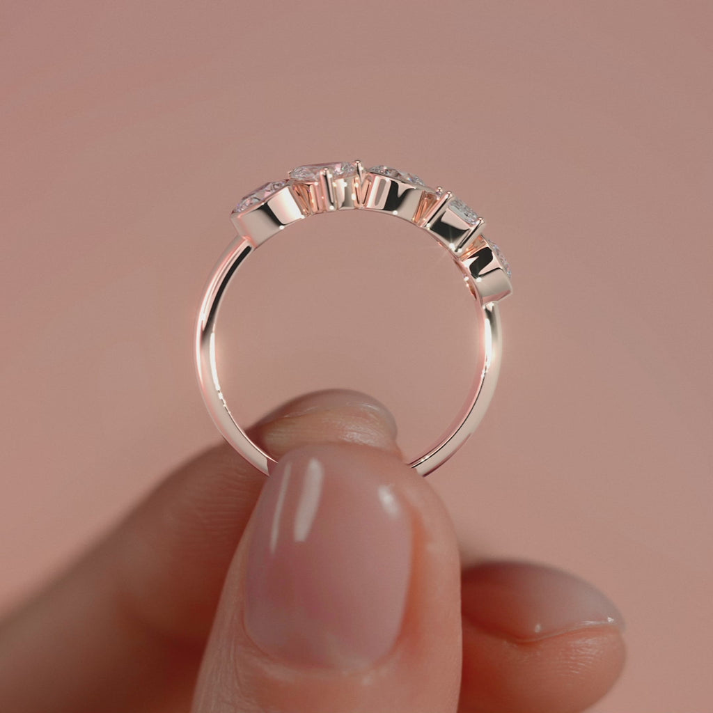 Rose gold Multi Shape Diamond Half Eternity Band with Mixed Setting